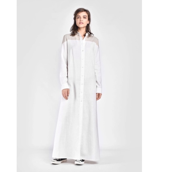 AAKASHA 100% Linen Maxi Shirt Dress. NWT. XS - Picture 1 of 12